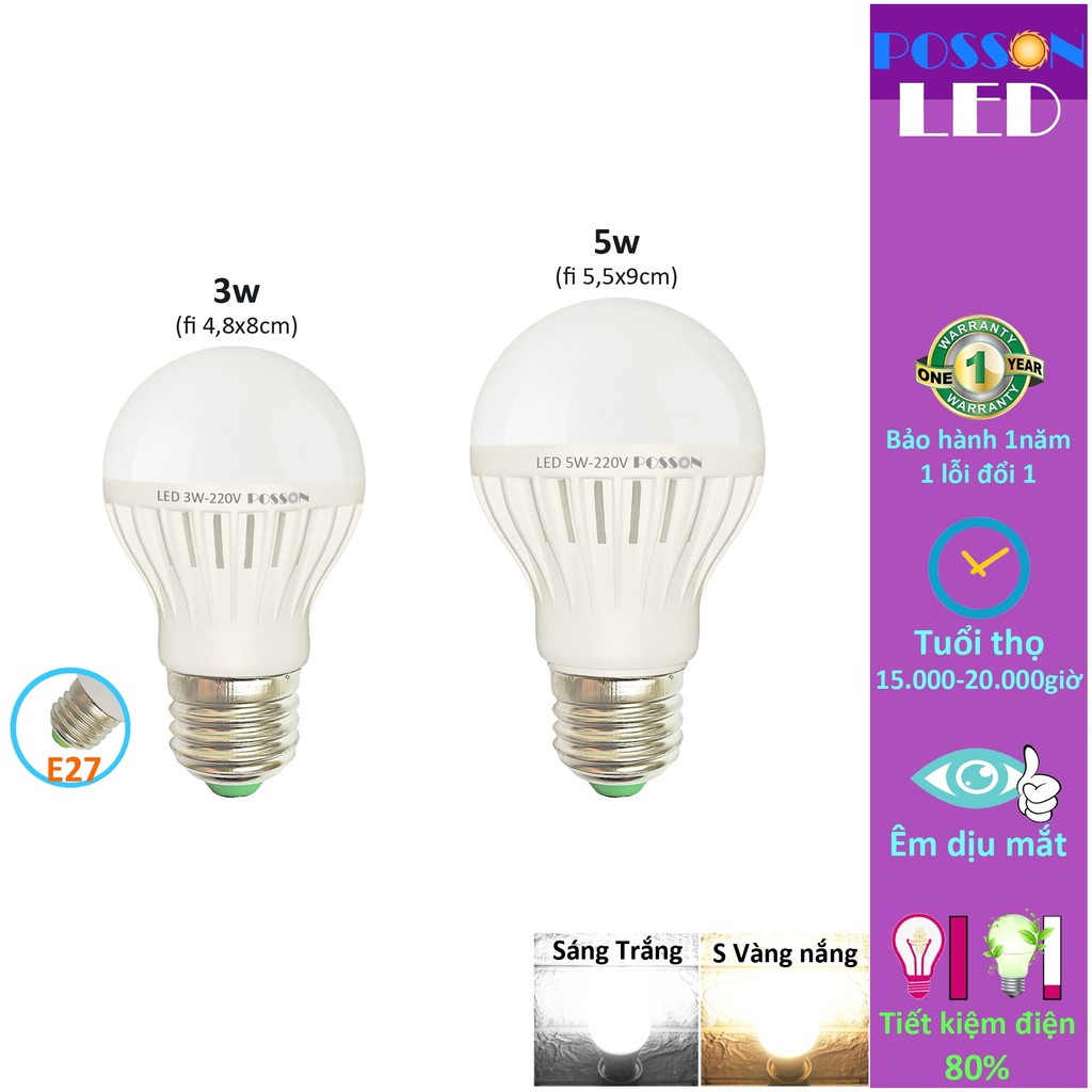 Bóng đèn Led 3w 5w bup tròn tiết kiệm điện giá rẻ Posson SG LB-E3-5x