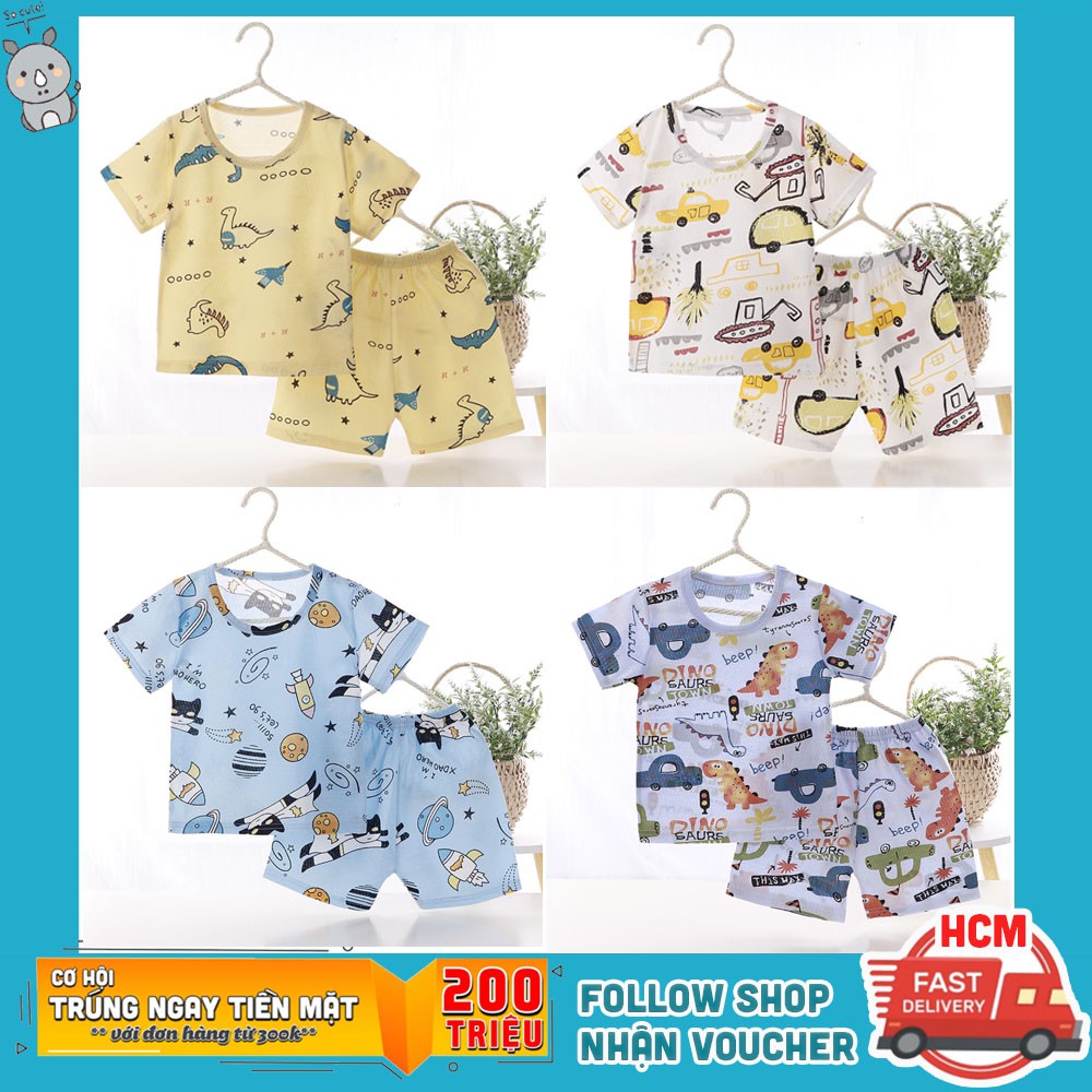 Bộ quần áo bé trai tay cộc chất liệu cotton sợi tre siêu mát in hình cute phong cách Hàn Quốc Rhino Kids