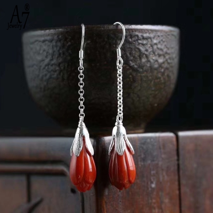 Bông Tai Mạ Bạc 925 Hình Hoa Mộc Lan Đính Đá Ngọc Bích Giả Xinh Xắn Cho Nữ