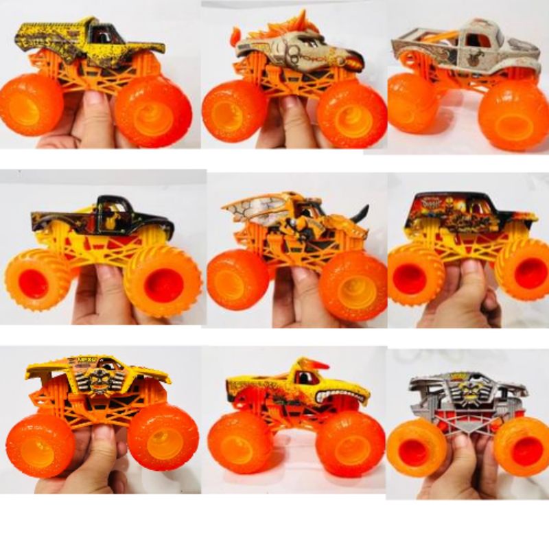 Monster Jam tỉ lệ 1:64 các mẫu bánh xe màu vàng và trong của hãng Spin Master