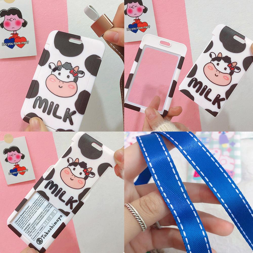 Ví Đựng Thẻ ID + Dây Đeo Họa Tiết Thỏ Hoạt Hình Lấp Lánh Dễ Thương Cho Học Sinh Ốp