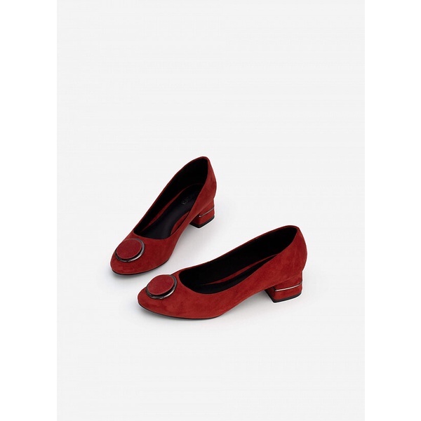 Vascara Giày Bít Mũi Nubuck Trang Trí Khóa Kim Loại - BMN 0497 - Màu Đỏ Đậm