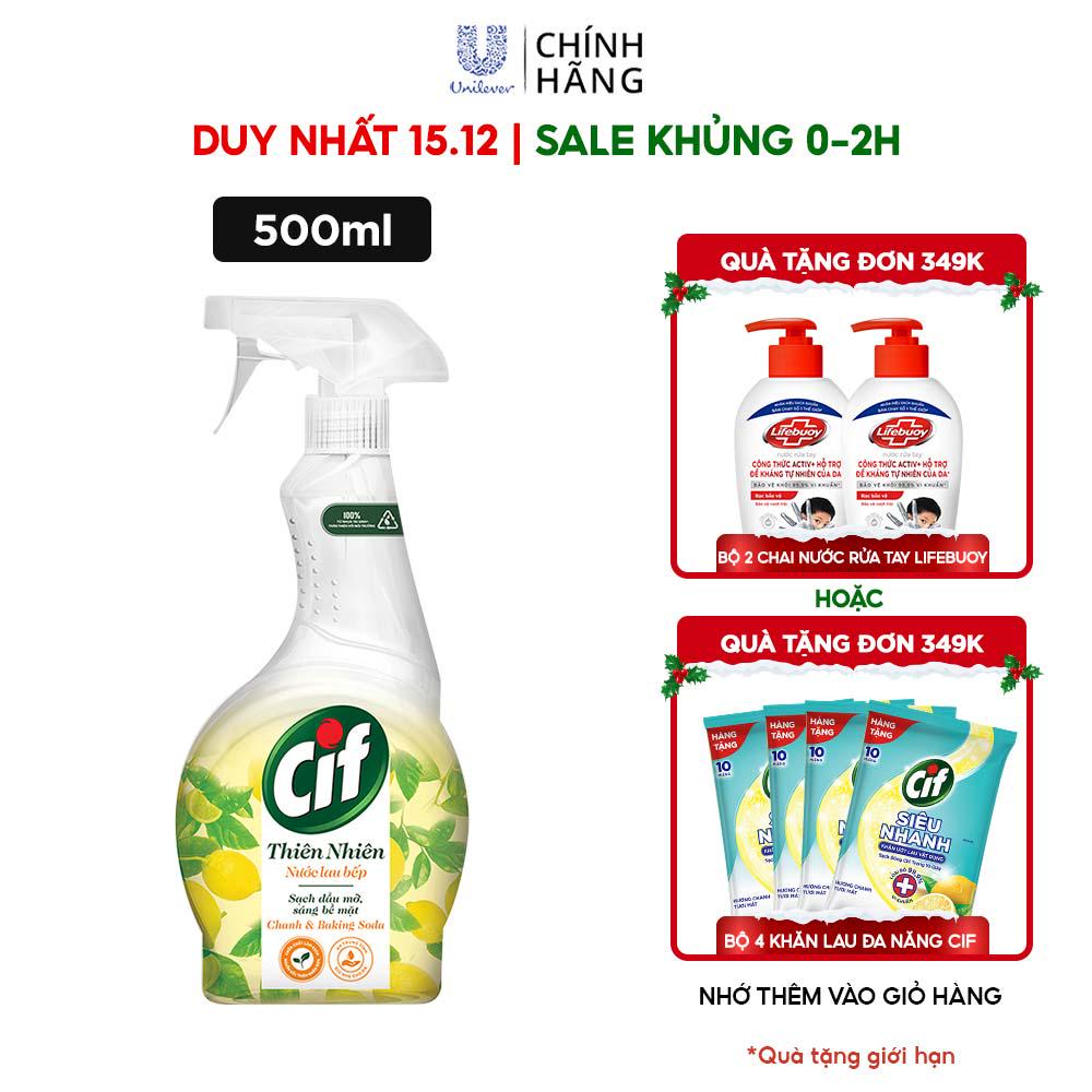 Nước Lau Bếp Cif Thiên Nhiên 500ML Chanh & Baking Soda Sạch Dầu Mỡ An Toàn