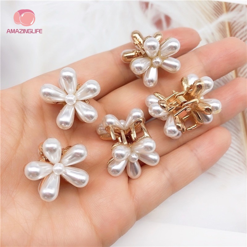 [Amazinglife] Kẹp Tóc Mini Đính Ngọc Trai Giả / Kẹp Tóc Càng Cua Cá TíNh Phong Cách Retro
