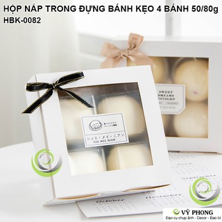 SET 5 HỘP GIẤY VUÔNG NẮP TRONG SUỐT ĐỰNG BÁNH KẸO TRUNG THU ĐỰNG ĐƯỢC KHOẢNG 4 BÁNH 50/80g HBK-0082