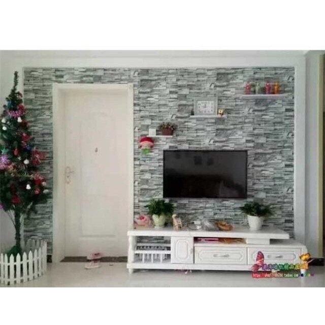 Decal 1m x 45cm Giấy dán tường decor gạch xám trắng BBC22