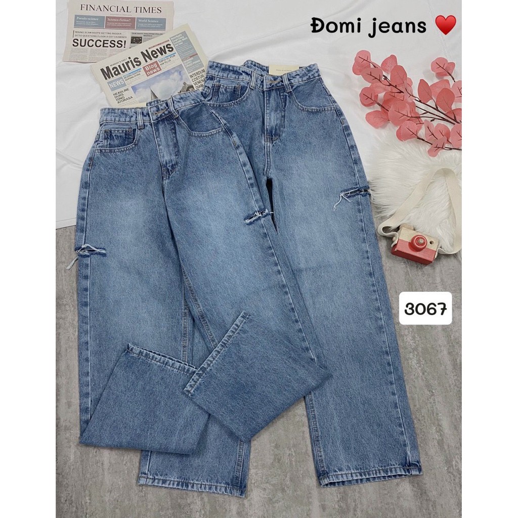 Quần Baggy Jean Nữ Lưng Cao Cắt Rách 1 Bên Size SML Hàng VNXK MS3067