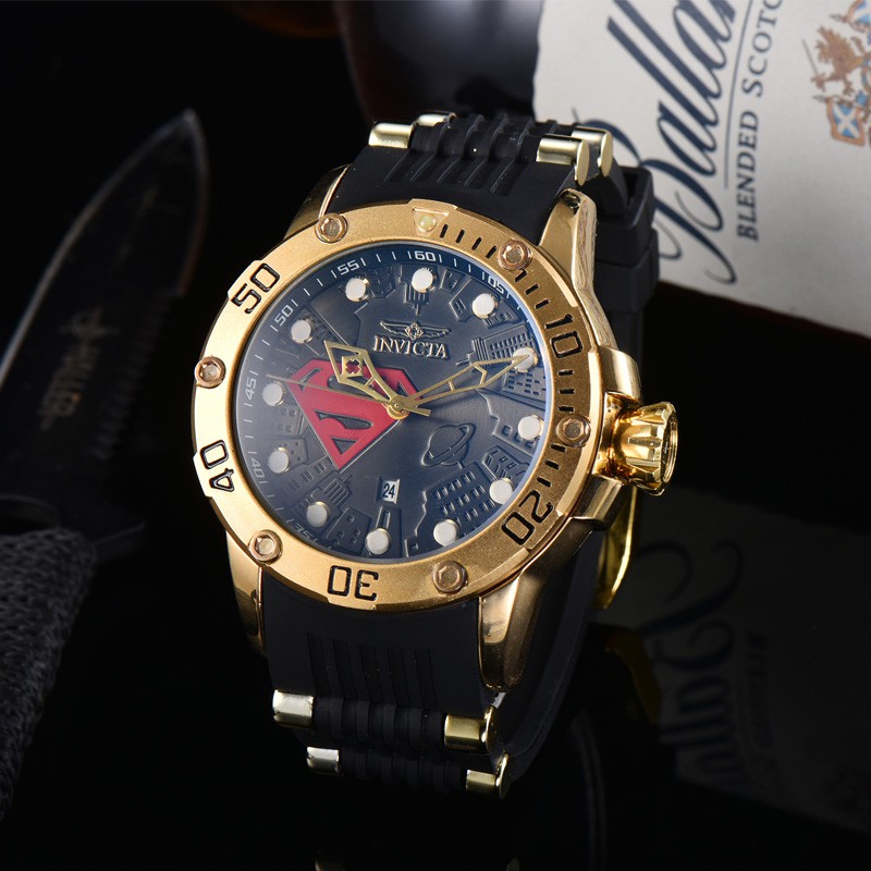 INVICTA DC Đồng Hồ Nam Dây Cao Su In Hình Nhân Vật Siêu Anh Hùng 54mm