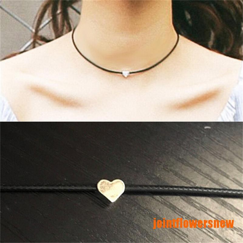 Vòng Cổ Choker Da Màu Đen Mặt Trái Tim Phong Cách Cổ Điển Cho Nữ