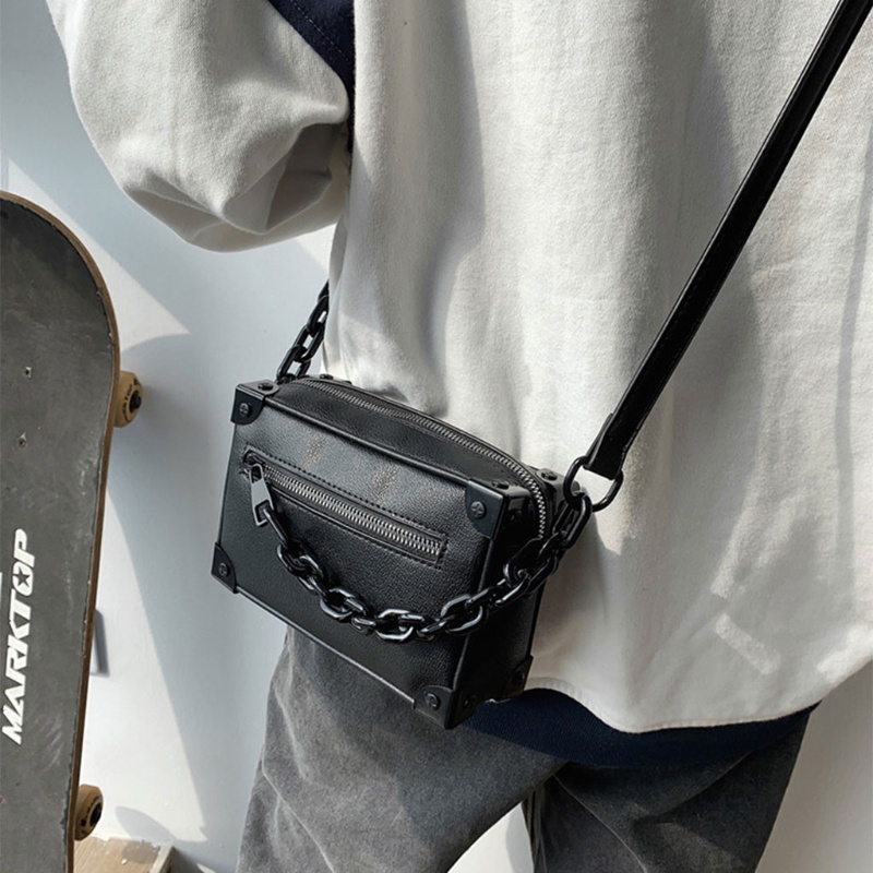 Túi Đeo Chéo Da PU Hình Vuông Cỡ Nhỏ Phối Dây Đeo Sợi Xích Thời Trang Cho Nữ