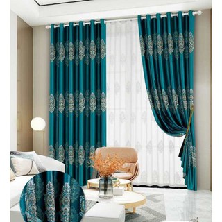 Rèm cửa chính, rèm cửa đi, chống nắng, cao cấp loại 1, vải gấm dệt siêu dày giá rẻ họa tiết sang trọng màu xanh TNS-052