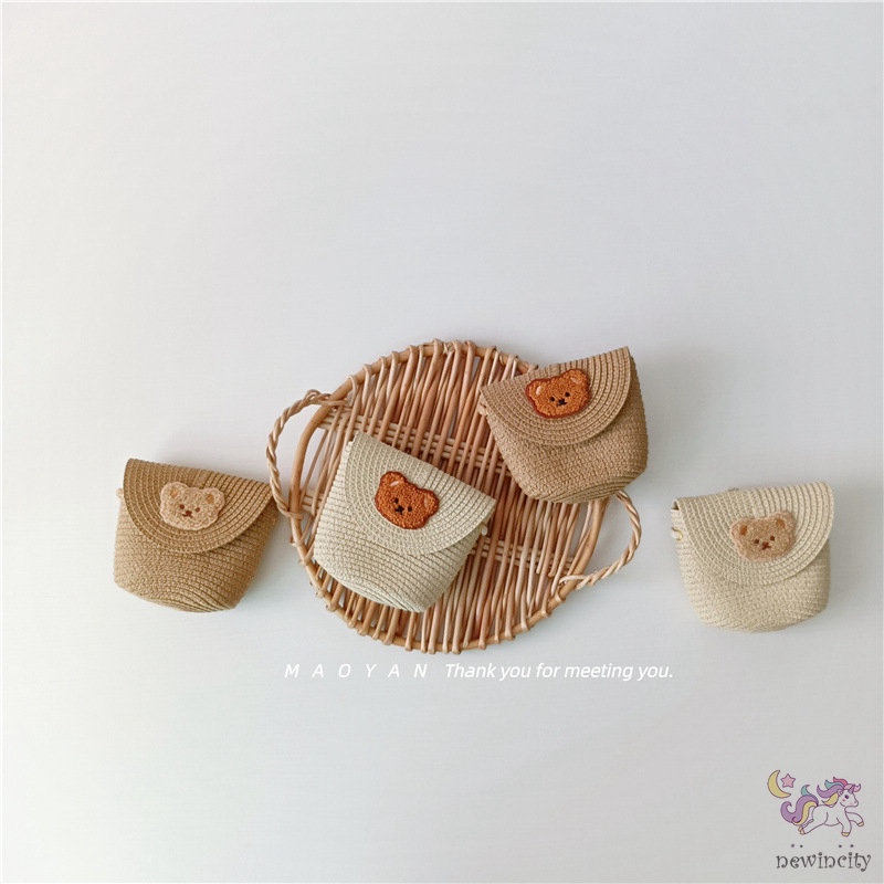 Túi Đeo Vai Nắp Lật In Hình Gấu Hoạt Hình Phong Cách Hàn Quốc Thời Trang Mùa Hè Dành Cho Bé Trai Và Bé Gái