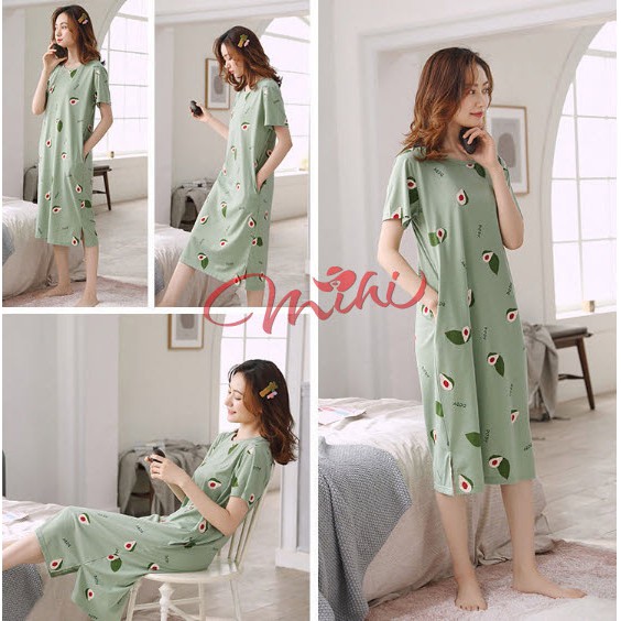 Váy ngủ mặc nhà thun cotton họa tiết xinh xắn