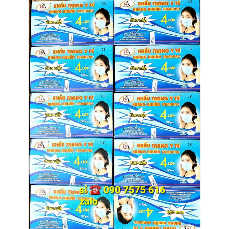 Khẩu trang y tế 4 lớp Famapro giấy kháng khuẩn 4U màu xanh