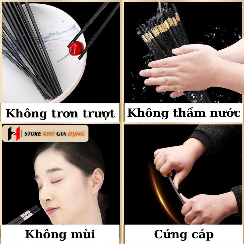 Hộp 10 Đôi Đũa Hợp Kim Mạ Vàng Hàn Quốc Cao Cấp Chống Trơn, Chống Trượt, Chống Mốc, Bền Mầu