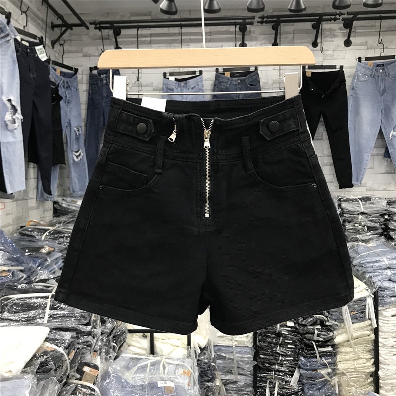 Jiashucheng Quần Short Denim Dáng Chữ A Lưng Cao Phối Khóa Kéo Phong Cách Châu Âu Thời Trang Mùa Hè 2022 Mới