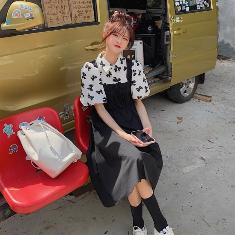 Đầm PERTY tay ngắn phồng phong cách Hàn Quốc thời trang mùa hè xinh xắn dành cho nữ