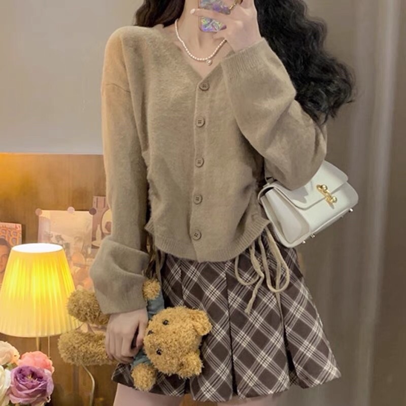 Order set váy nâu kiểu dáng hàn quốc. Chân váy tenins siêu hot