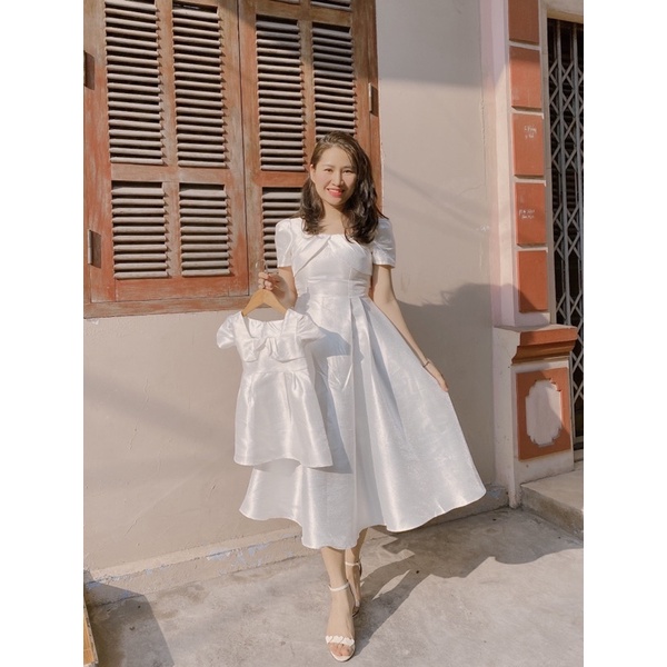 Váy đôi mẹ và bé gái hàng thiết kế ảnh thật vải taffta