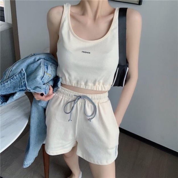 Bộ Áo 3 Lỗ + Quần Đùi FRIEND - Set Quần Áo Nữ Cộc Sát Nách Hồng Trắng Đen Năng Động Thể Thao