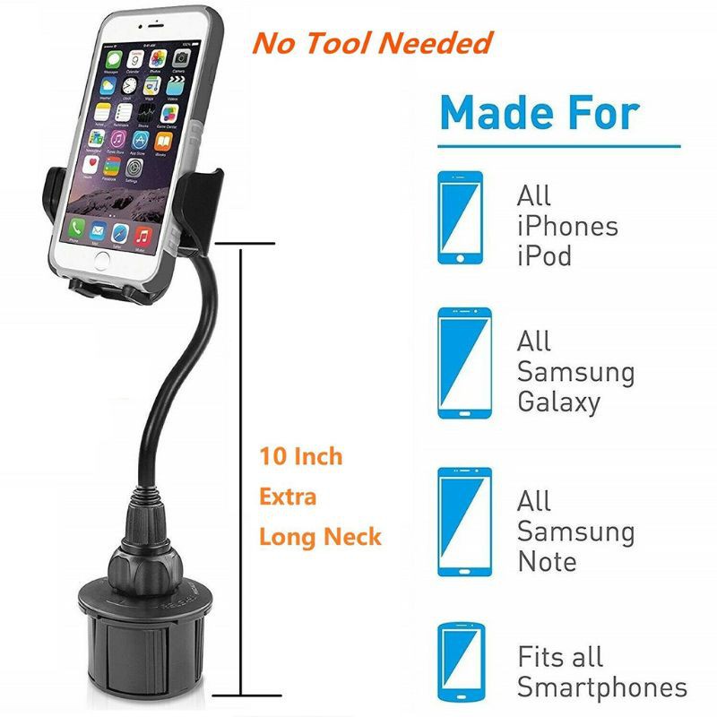 VONL Universal Car Water Cup Seat Mount 360 Degree Rotary Adjustable Phone Stand Holder for iPhone Samsung Xiaomi Huawei Smart Cellphones