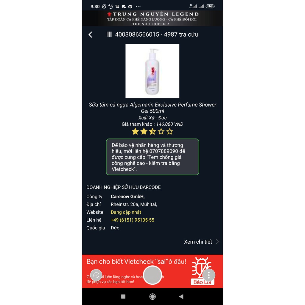 [CHAI VÒI] Sữa tắm Hương nước hoa Cá ngựa Algemarin Perfume Shower Gel 500ml