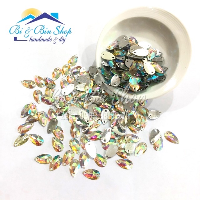 50 Viên Đá Kiếng Giọt Nước 7x12mm Đính Kết Trang Phục Thời Trang, Làm Phụ Kiện Handmade