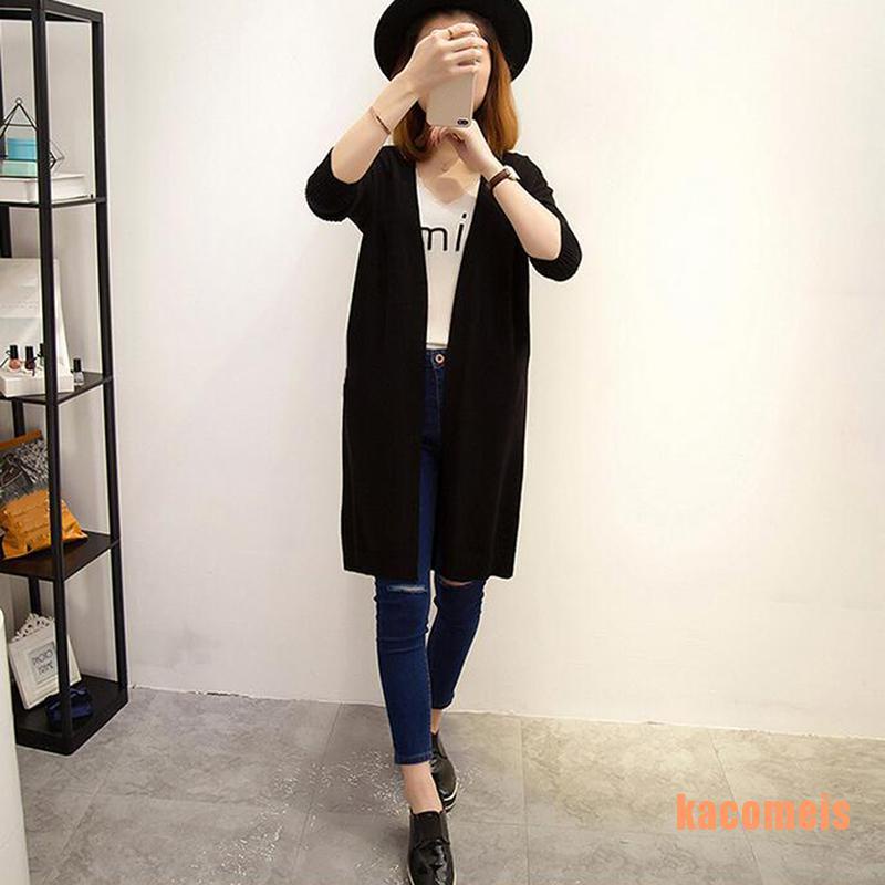 Áo khoác cardigan dài dáng rộng kiểu mỏng màu trơn cho nữ