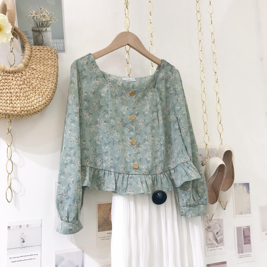 ÁO croptop cổ vuông hè 2021 hoa nhí | BigBuy360 - bigbuy360.vn