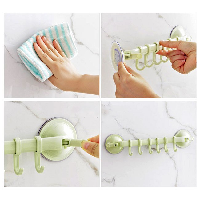 Thanh treo 6 móc treo đồ đa năng hút chân không tiện lợi nhà tắm, nhà bếp loại 1 siêu dính