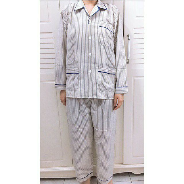 Bộ pijama nam trung niên quần dài áo cộc tay và quần áo dài NoBrandNoSynthetic