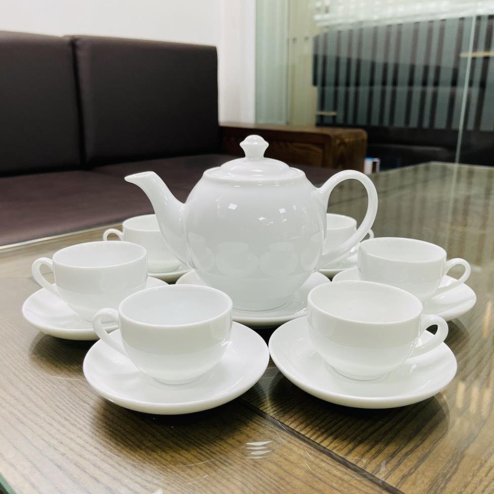 Bộ ấm trà Minh Long sứ trắng nhiều kích thước - Gốm Bát Tràng