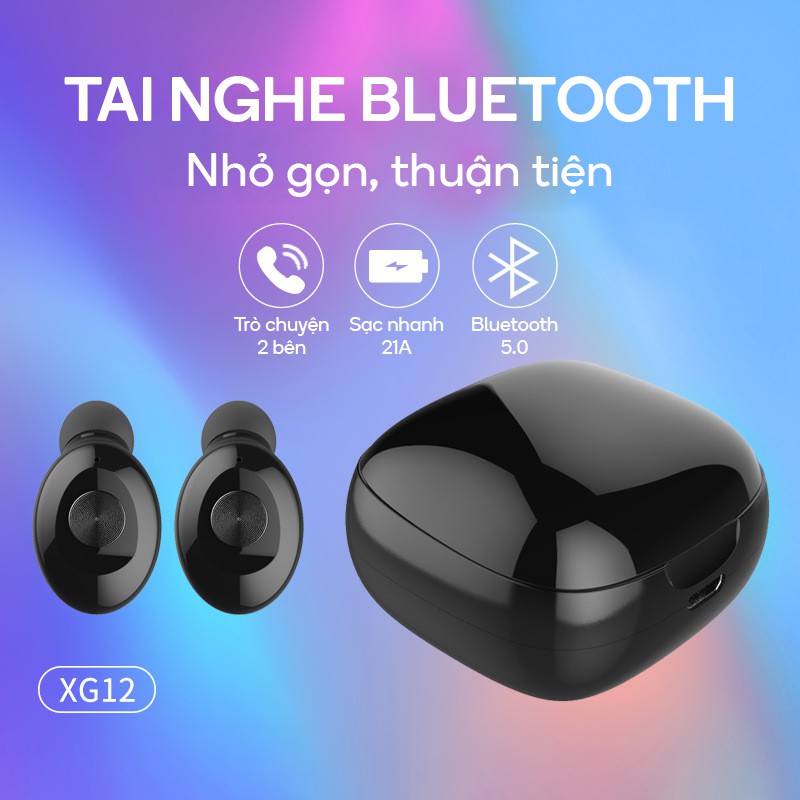 Tai nghe bluetooth 5.0 không dây nhét tai mini thể thao gaming kèm mic chống nước LED hiển thị pin KMT Store P12