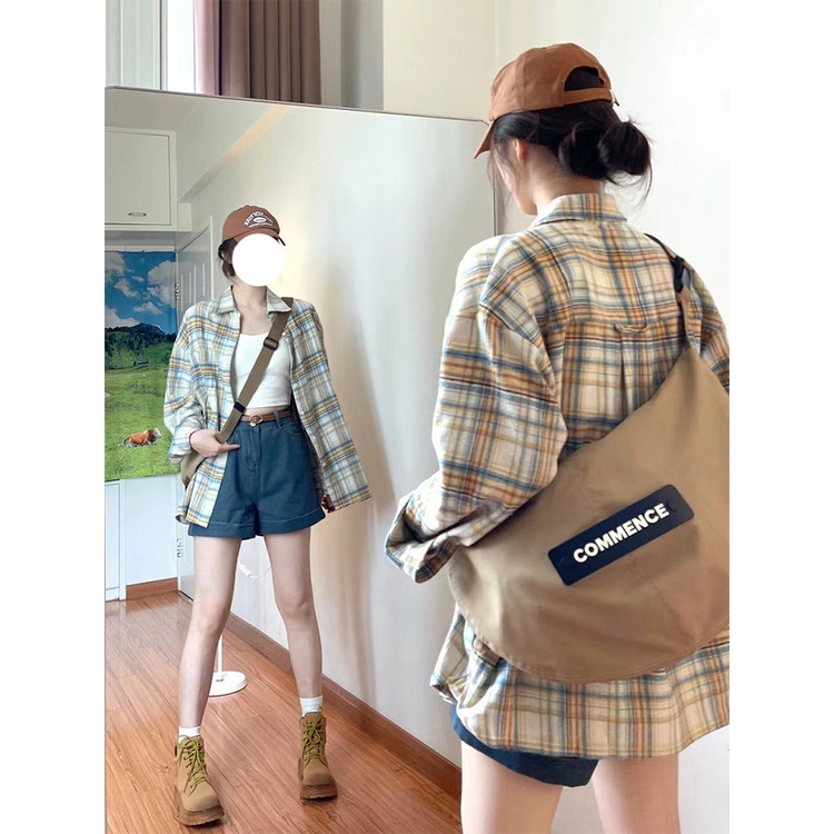 Áo sơ mi nữ Tay dài Form rộng Kẻ sọc caro Vintage Hàn Quốc Sơ mi khoác nữ Thiết kế Dài tay Thu Đông Thời trang Ulzzang