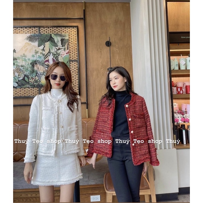 SET DẠ TWEED TIỂU THƯ 2 MÀU ĐỎ TRẮNG Day Dream