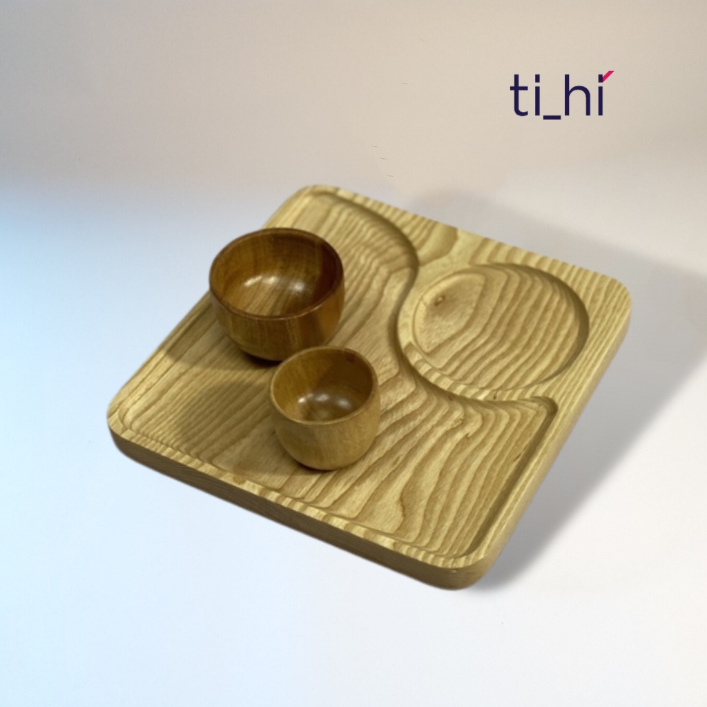 Khay gỗ Tihi’ Decor Khay gỗ vuông chia ngăn cách nhiệt tốt, décor trang trí nhà cửa, đựng đồ ăn chất liệu tần bì cao cấp