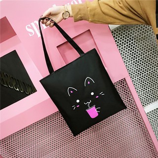 Túi tote vải canvas loại xịn dày dặn có khóa kéo họa tiết mèo nhỏ cute cho nữ - Banana Store