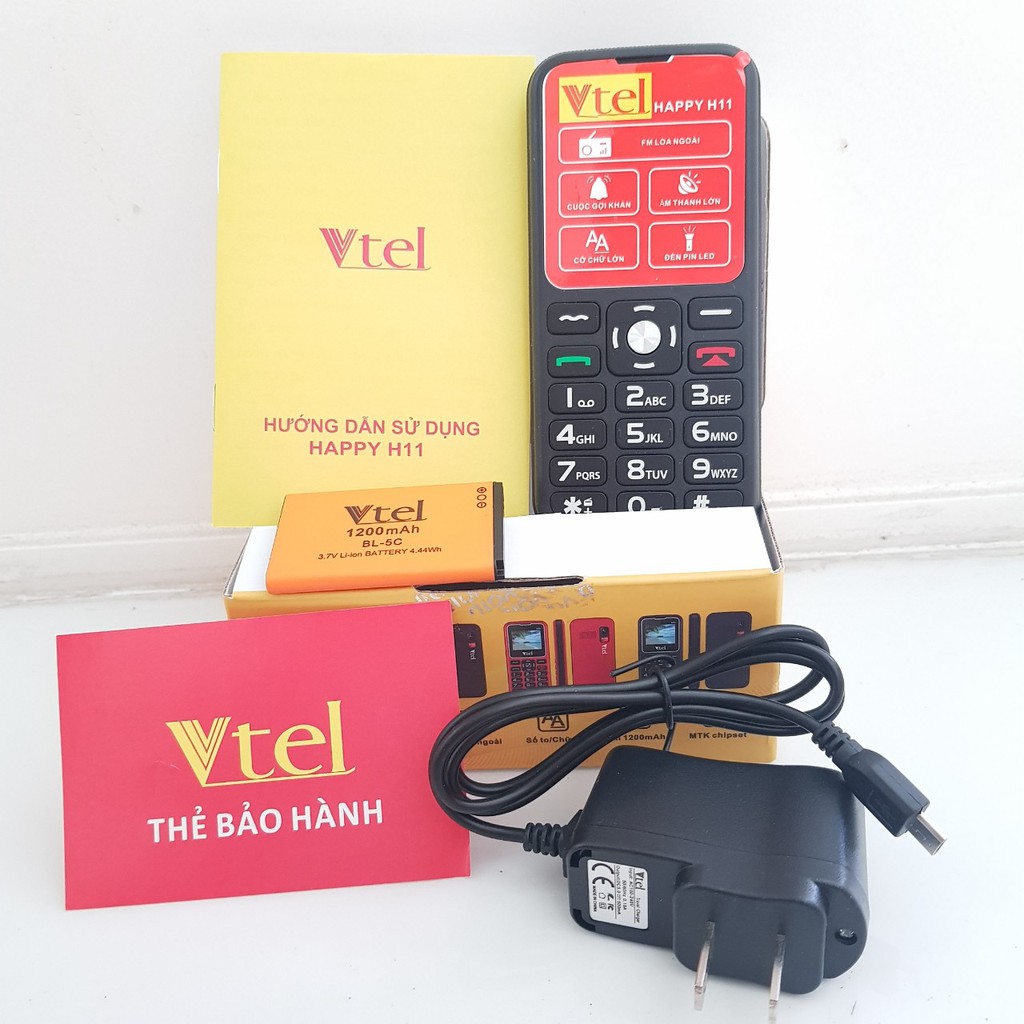 Điện thoại Người Già Vtel H11, 2 Sim, Gọi SOS khẩn, Số To, Chữ To, Loa to, FM loa ngoài, Pin lớn - Bảo hành 12 tháng, Đỏ