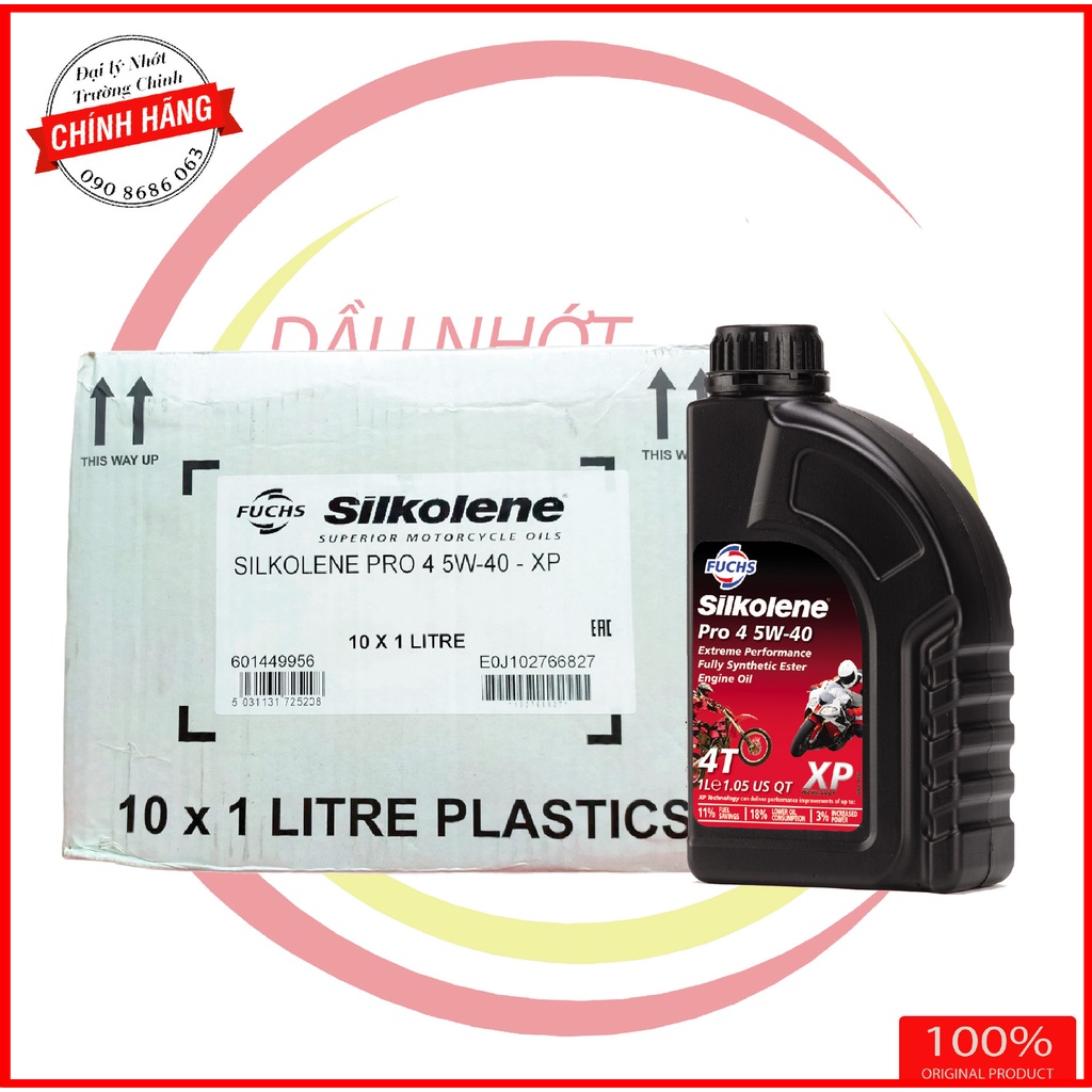 Thùng Nhớt Fuchs Silkolene Pro 4 10W40, 5W40 XP 4T Châu Âu 10 bình 1L