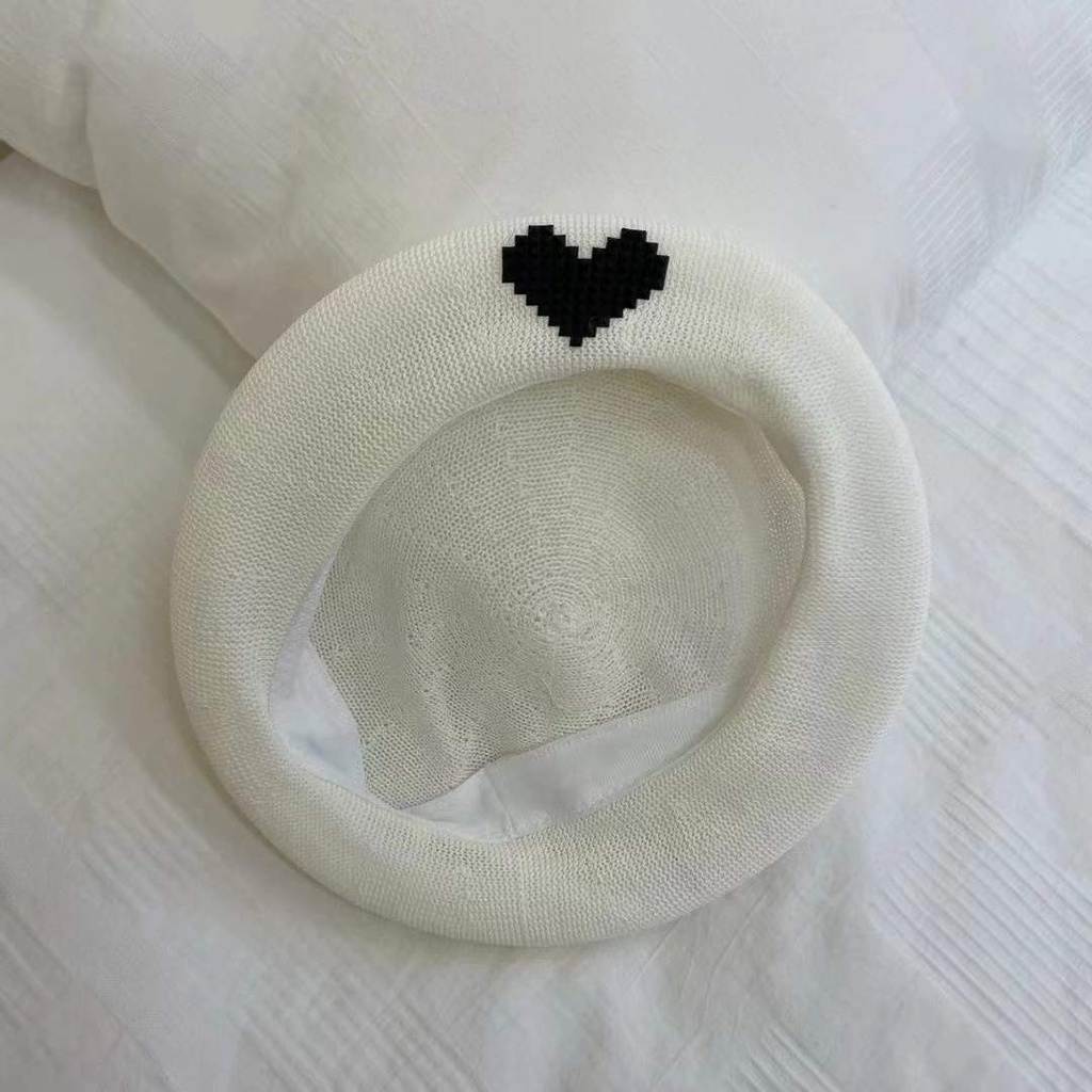 Mũ nồi bằng cotton lanh thêu hình trái tim thời trang Hàn Quốc