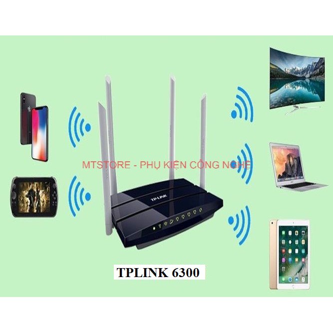 Bộ phát wifi TP LINK băng tần kép 6300 chuẩn AC 1200 Mbps, modem wifi tp link, cục phát wifi tplink sóng xuyên tường