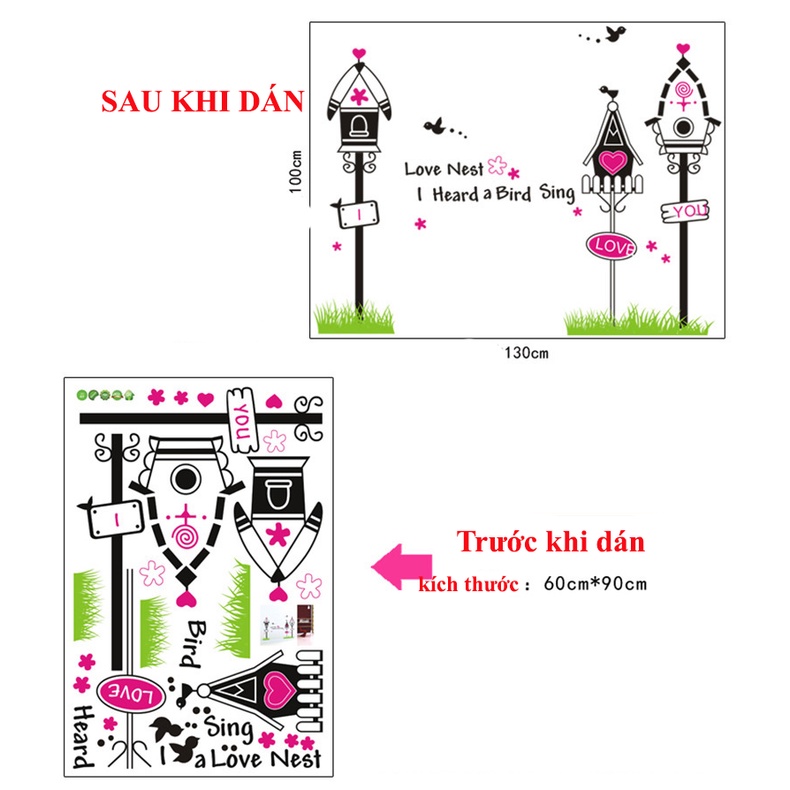 Decan dán tường, decan trang trí phòng mẫu giáo hình tổ chim cúc cu AY832