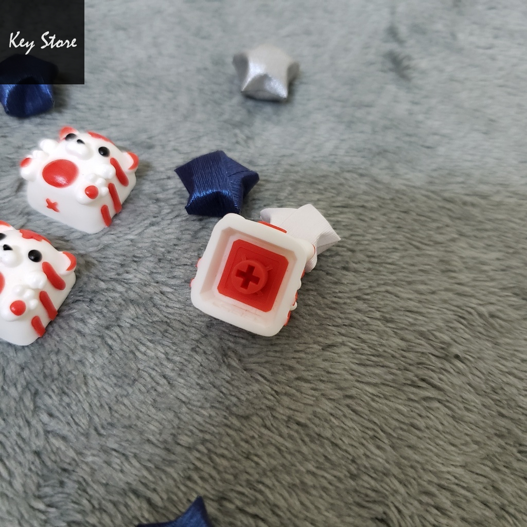 Nút bàn phím cơ artisan keycap gấu tigo màu đỏ trắng