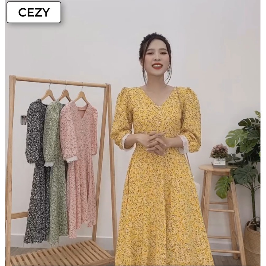 Đầm xòe hoa tay lỡ phối ren Cezy D57