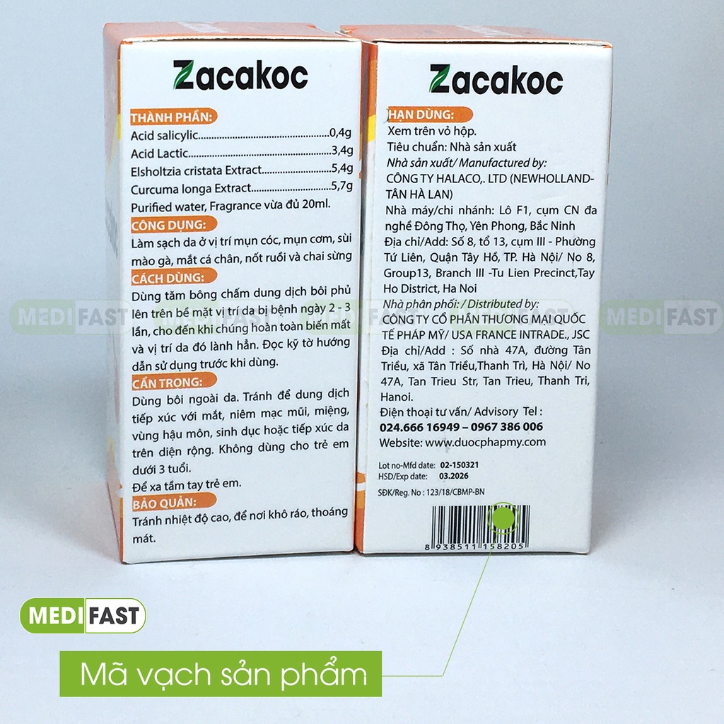 Dung dịch Zacakoc lọ 20ml bôi mụn cóc, sùi mào gà, mụn cơm  các vết chai sừng