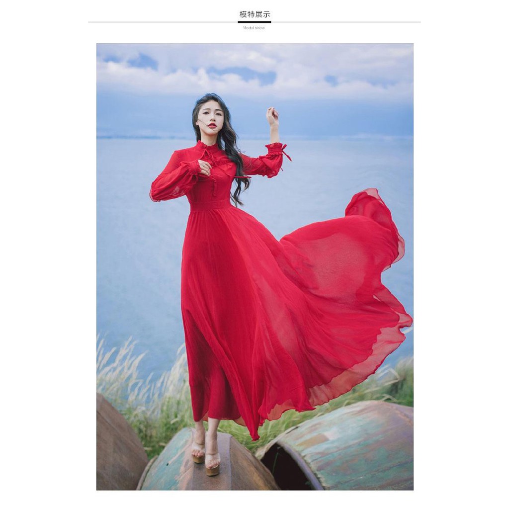 Đầm maxi tay dài cổ trụ sang trọng - kèm hình khách | BigBuy360 - bigbuy360.vn