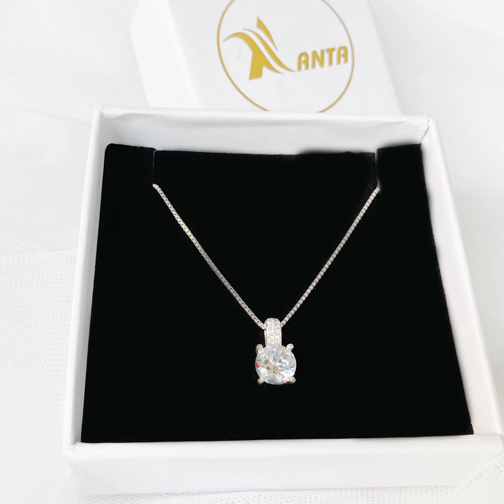 Dây chuyền bạc ATJ9069 cao cấp , vòng cổ mặt nụ đá tròn ANTA Jewelry