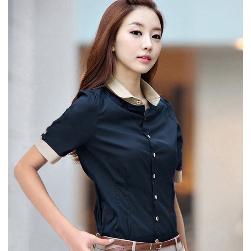 sơ mi nữ công sở ngắn tay cổ bẻ vải mịn đẹp