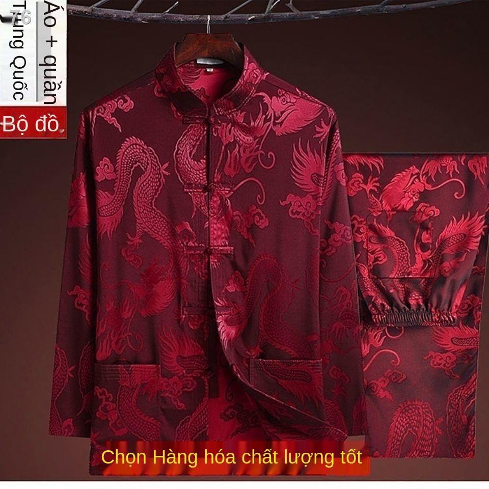 Tang suit nam Áo sơ mi dài tay cho người trung niên và cao tuổi phần mỏng cha ông nội lỏng lẻo giản dị lỏng lẻo quần áo