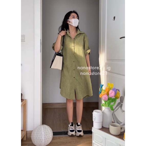 Váy sơ mi nhung cộc tay Nana21 Nana21store